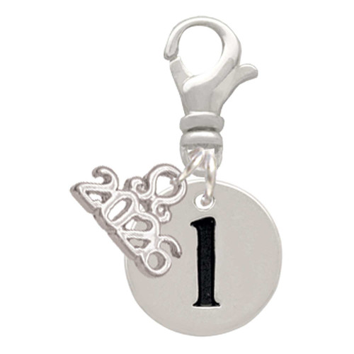 Silver Plated Disc Initial - l - Silver Plated Clip on Charm with Mini Year 2026: Year to Remember Jewelry Gift - Celebrations