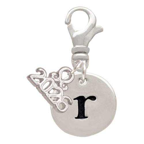 Silver Plated Disc Initial - r - Silver Plated Clip on Charm with Mini Year 2026: Year to Remember Jewelry Gift - Celebrations