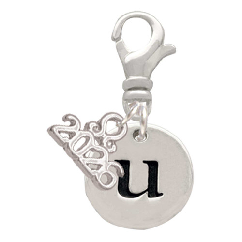 Silver Plated Disc Initial - u - Silver Plated Clip on Charm with Mini Year 2026: Year to Remember Jewelry Gift - Celebrations