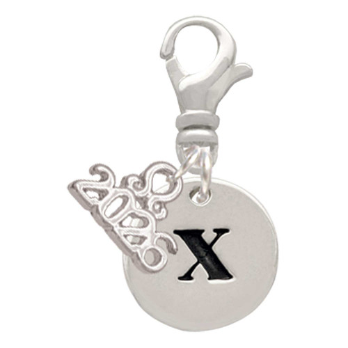 Silver Plated Disc Initial - x - Silver Plated Clip on Charm with Mini Year 2026: Year to Remember Jewelry Gift - Celebrations