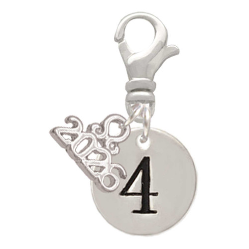 Silver Plated Disc Number - 4 - Silver Plated Clip on Charm with Mini Year 2026: Year to Remember Jewelry Gift - Celebrations