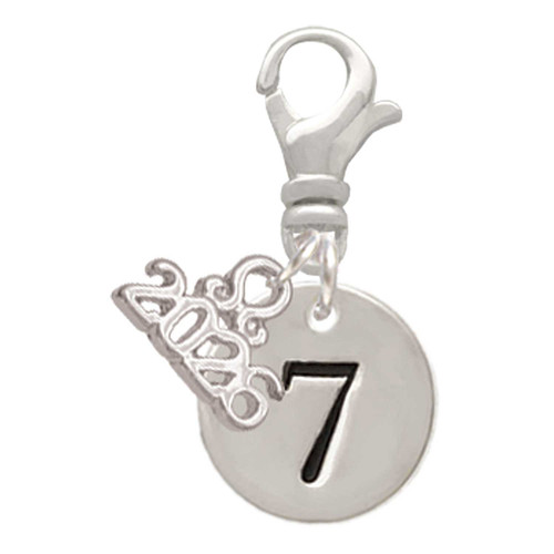 Silver Plated Disc Number - 7 - Silver Plated Clip on Charm with Mini Year 2026: Year to Remember Jewelry Gift - Celebrations