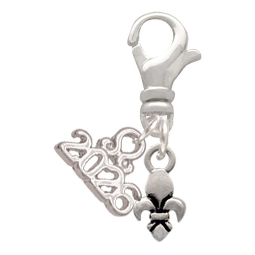 Silver Plated Mini Fleur de Lis - Silver Plated Clip on Charm with Mini Year 2026: Year to Remember Jewelry Gift - Celebrations
