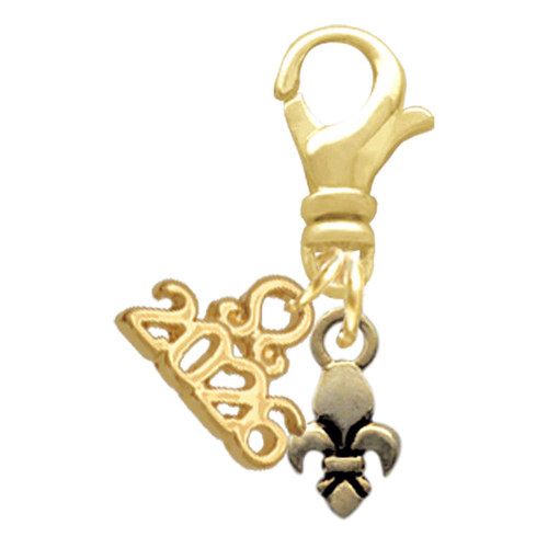 Gold-tone Mini Fleur de Lis - Gold-tone Plated Clip on Charm with Mini Year 2026: Year to Remember Jewelry Gift - Celebrations