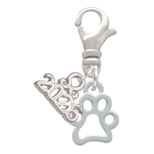 Silver Plated Small Open Paw - Silver Plated Clip on Charm with Mini Year 2026: Year to Remember Jewelry Gift - Celebrations