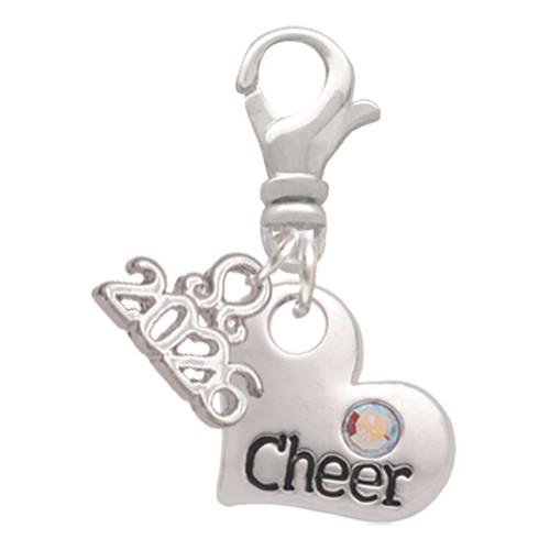 Silver Plated Cheer Heart with AB Crystal - Silver Plated Clip on Charm with Mini Year 2026: Year to Remember Jewelry Gift - Celebrations