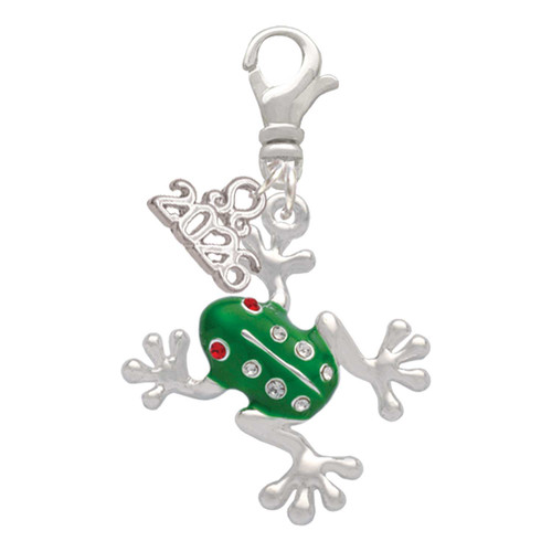 Silver Plated Green Frog with Crystals - Silver Plated Clip on Charm with Mini Year 2026: Year to Remember Jewelry Gift - Celebrations