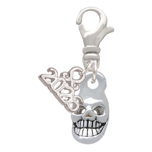 Silver Plated Mini Skull - Silver Plated Clip on Charm with Mini Year 2026: Year to Remember Jewelry Gift - Celebrations