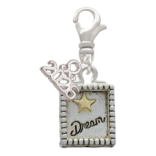 Two-tone Shadow Box ''Dream'' with Star - Silver Plated Clip on Charm with Mini Year 2026: Year to Remember Jewelry Gift - Celebrations