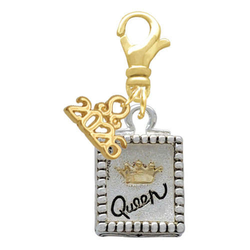 Shadow Box ''Queen'' with Gold-tone Crown - Gold-tone Plated Clip on Charm with Mini Year 2026: Year to Remember Jewelry Gift - Celebrations