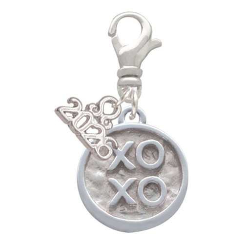 Silver Plated XOXO - Round Seal - Silver Plated Clip on Charm with Mini Year 2026: Year to Remember Jewelry Gift - Celebrations