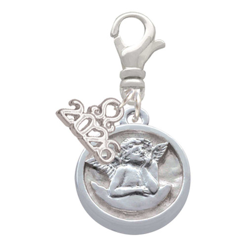 Silver Plated Raphael Angel - Round Seal - Silver Plated Clip on Charm with Mini Year 2026: Year to Remember Jewelry Gift - Celebrations