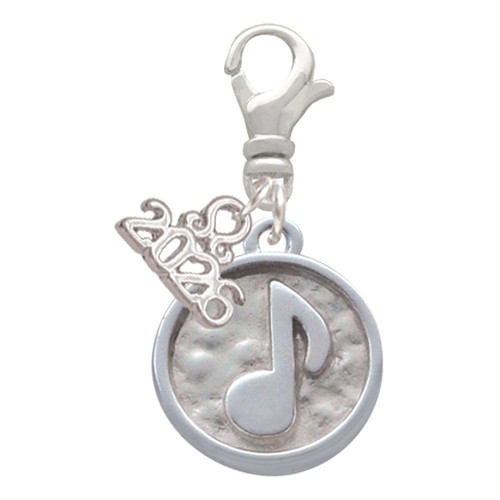 Silver Plated Music Note - Round Seal - Silver Plated Clip on Charm with Mini Year 2026: Year to Remember Jewelry Gift - Celebrations
