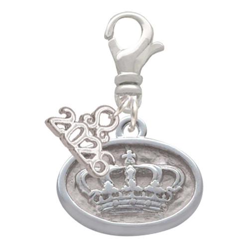 Silver Plated Crown - Oval Seal - Silver Plated Clip on Charm with Mini Year 2026: Year to Remember Jewelry Gift - Celebrations