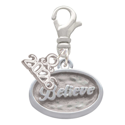 Silver Plated Believe - Oval Seal - Silver Plated Clip on Charm with Mini Year 2026: Year to Remember Jewelry Gift - Celebrations