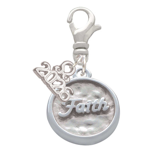 Silver Plated Faith - Round Seal - Silver Plated Clip on Charm with Mini Year 2026: Year to Remember Jewelry Gift - Celebrations