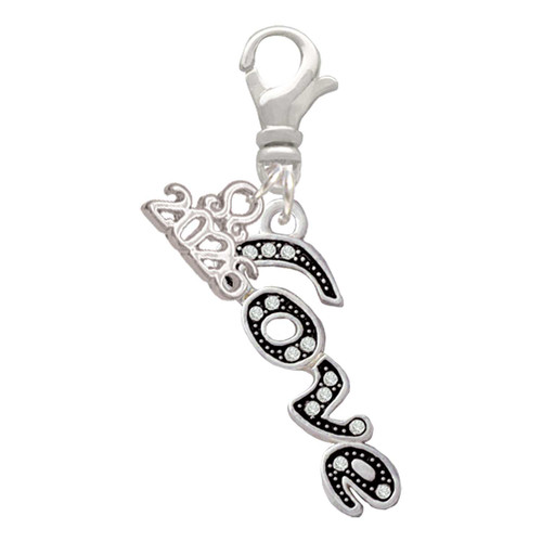 Silver Plated Crystal Script ''Love'' - Silver Plated Clip on Charm with Mini Year 2026: Year to Remember Jewelry Gift - Celebrations