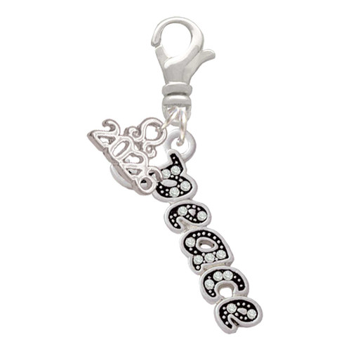 Silver Plated Crystal Script ''Peace'' - Silver Plated Clip on Charm with Mini Year 2026: Year to Remember Jewelry Gift - Celebrations