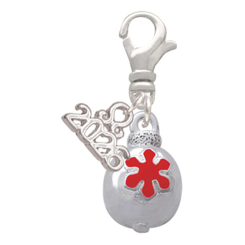 Silver Plated Ornament with Red Snowflake - Silver Plated Clip on Charm with Mini Year 2026: Year to Remember Jewelry Gift - Celebrations