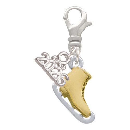 Two-tone 3-D Ice Skate - Silver Plated Clip on Charm with Mini Year 2026: Year to Remember Jewelry Gift - Celebrations
