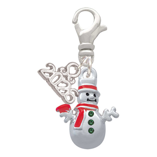 Silver Plated Snowman with Red Scarf - Silver Plated Clip on Charm with Mini Year 2026: Year to Remember Jewelry Gift - Celebrations