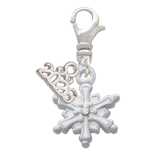 White Snowflake with Clear Crystal - Silver Plated Clip on Charm with Mini Year 2026: Year to Remember Jewelry Gift - Celebrations