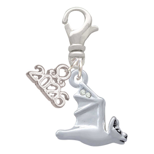 Silver Plated 3-D Flying Bat with Crystals - Silver Plated Clip on Charm with Mini Year 2026: Year to Remember Jewelry Gift - Celebrations