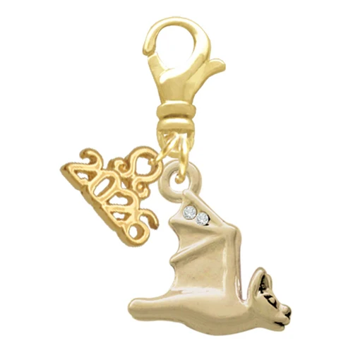 Gold-tone 3-D Flying Bat with Crystals - Gold-tone Plated Clip on Charm with Mini Year 2026: Year to Remember Jewelry Gift - Celebrations