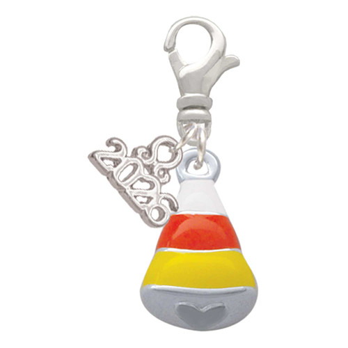 Silver Plated 3-D Enamel Candy Corn - Silver Plated Clip on Charm with Mini Year 2026: Year to Remember Jewelry Gift - Celebrations