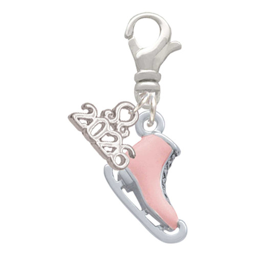 Silver Plated 3-D Pink Ice Skate - Silver Plated Clip on Charm with Mini Year 2026: Year to Remember Jewelry Gift - Celebrations
