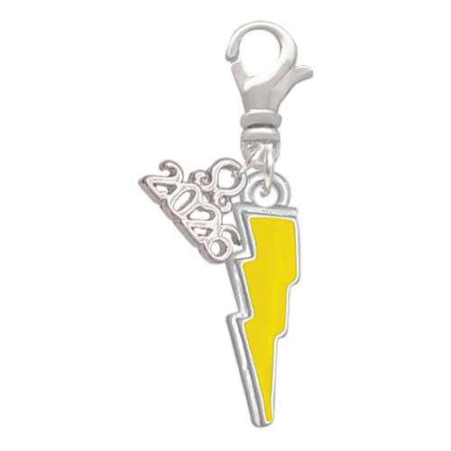 Silver Plated Yellow Lightning Bolt - Silver Plated Clip on Charm with Mini Year 2026: Year to Remember Jewelry Gift - Celebrations