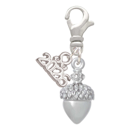 Silver Plated Small Acorn with Crystals - Silver Plated Clip on Charm with Mini Year 2026: Year to Remember Jewelry Gift - Celebrations