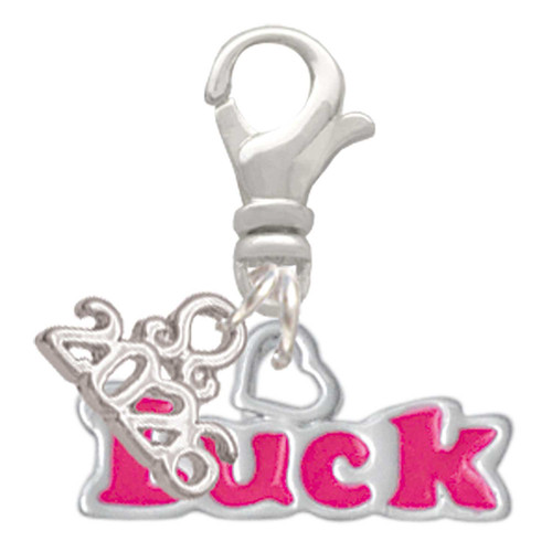 Hot Pink ''Luck'' with Heart - Silver Plated Clip on Charm with Mini Year 2026: Year to Remember Jewelry Gift - Celebrations