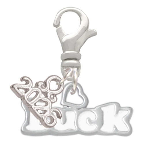 White ''Luck'' with Heart - Silver Plated Clip on Charm with Mini Year 2026: Year to Remember Jewelry Gift - Celebrations