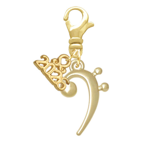 Gold-tone Bass Clef - Gold-tone Plated Clip on Charm with Mini Year 2026: Year to Remember Jewelry Gift - Celebrations