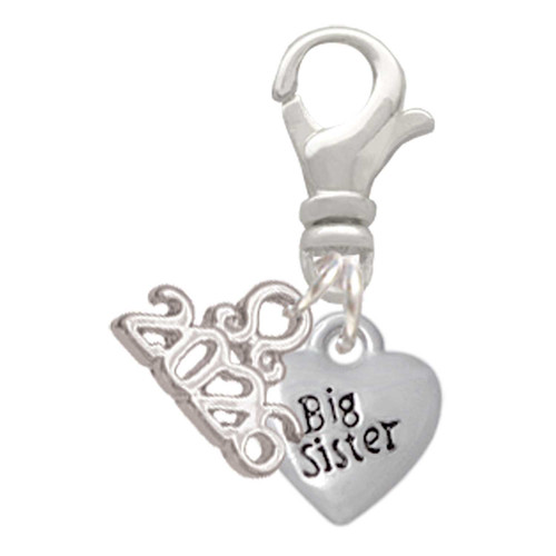 Silver Plated Mini 3-D ''Big Sister'' Heart - Silver Plated Clip on Charm with Mini Year 2026: Year to Remember Jewelry Gift - Celebrations