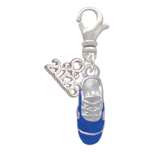 Silver Plated 3-D Blue Running Shoe - Silver Plated Clip on Charm with Mini Year 2026: Year to Remember Jewelry Gift - Celebrations