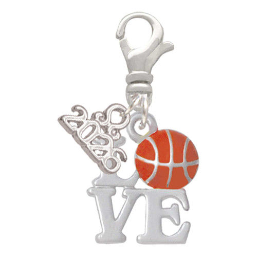 Love with Basketball - Silver Plated Clip on Charm with Mini Year 2026: Year to Remember Jewelry Gift - Celebrations