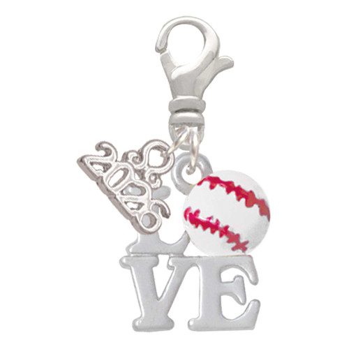 Love with Baseball - Silver Plated Clip on Charm with Mini Year 2026: Year to Remember Jewelry Gift - Celebrations
