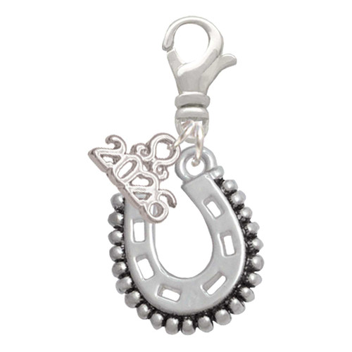 Silver Plated Beaded Horseshoe - Silver Plated Clip on Charm with Mini Year 2026: Year to Remember Jewelry Gift - Celebrations