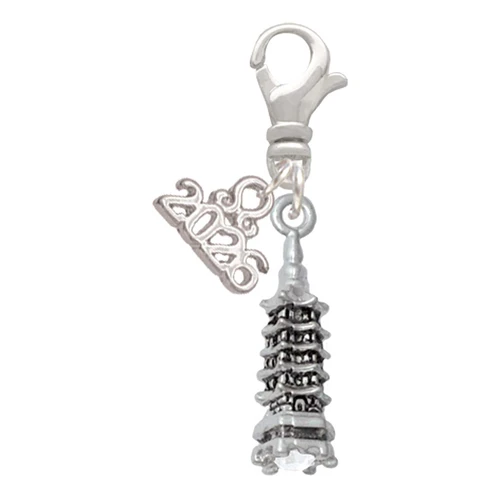 Pagoda with Clear Crystal - Silver Plated Clip on Charm with Mini Year 2026: Year to Remember Jewelry Gift - Celebrations
