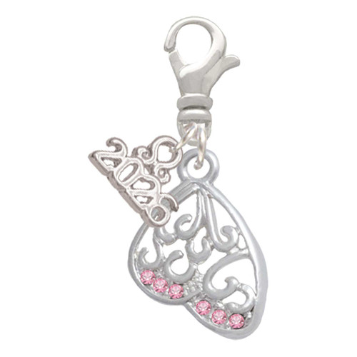 Silver Plated Open Pink Crystal Butterfly Wing - Silver Plated Clip on Charm with Mini Year 2026: Year to Remember Jewelry Gift - Celebrations