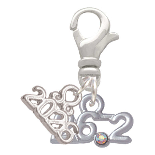 Silver Plated Marathon - 26.2 with Clear AB Crystal - Silver Plated Clip on Charm with Mini Year 2026: Year to Remember Jewelry Gift - Celebrations