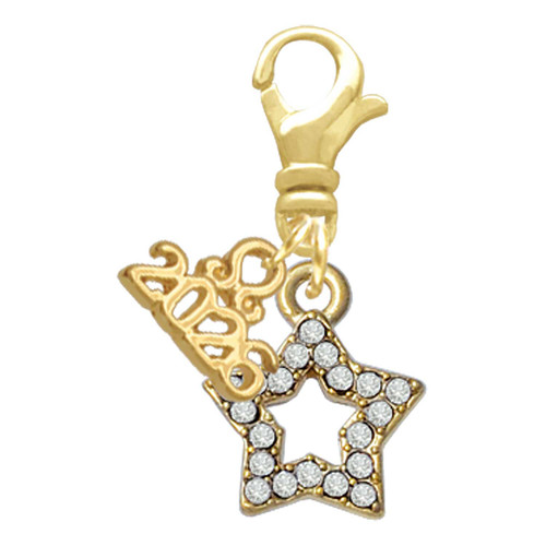 Gold-tone Clear Crystal Lucky Star - Gold-tone Plated Clip on Charm with Mini Year 2026: Year to Remember Jewelry Gift - Celebrations
