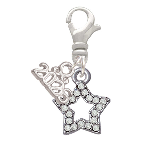 Silver Plated Clear Crystal Lucky Star - Silver Plated Clip on Charm with Mini Year 2026: Year to Remember Jewelry Gift - Celebrations