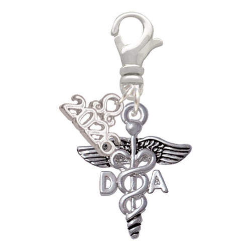 Silver Plated Caduceus - DA - Silver Plated Clip on Charm with Mini Year 2026: Year to Remember Jewelry Gift - Celebrations