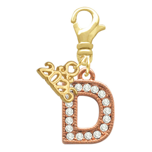 Rose Gold-tone Crystal Initial - D - Gold-tone Plated Clip on Charm with Mini Year 2026: Year to Remember Jewelry Gift - Celebrations