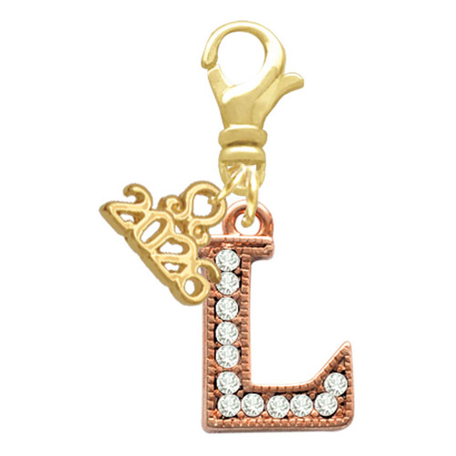 Rose Gold-tone Crystal Initial - L - Gold-tone Plated Clip on Charm with Mini Year 2026: Year to Remember Jewelry Gift - Celebrations