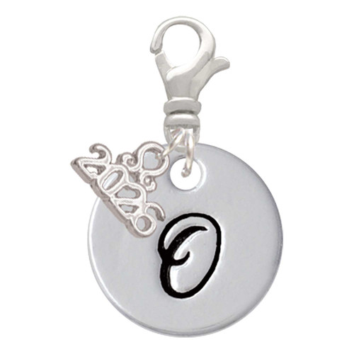 Silver Plated Large Script Letter Disc - O - Silver Plated Clip on Charm with Mini Year 2026: Year to Remember Jewelry Gift - Celebrations
