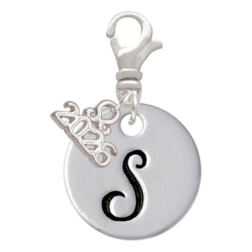 Silver Plated Large Script Letter Disc - S - Silver Plated Clip on Charm with Mini Year 2026: Year to Remember Jewelry Gift - Celebrations
